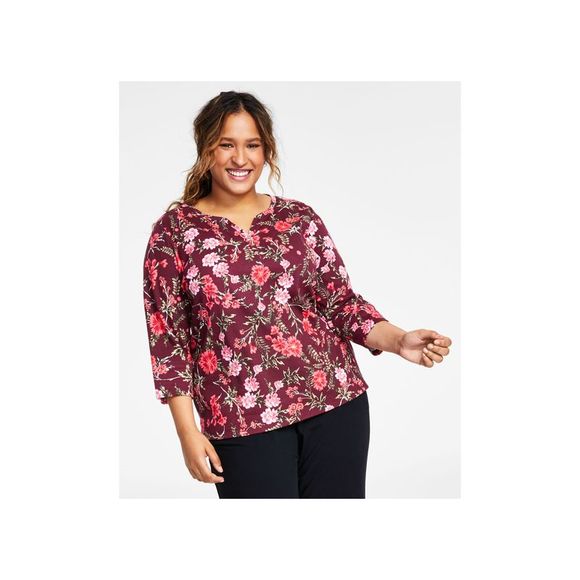 Karen Scott Plus Size Floral Print Top - Picture 1 of 1